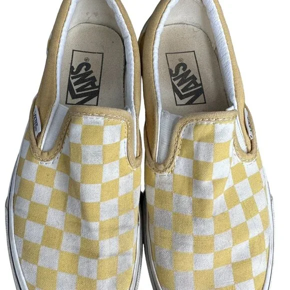 Vans Yellow & White Checkered Slip-On Loafers Size 5.5 Women / 4 Men Canvas Shoe - Picture 4 of 11